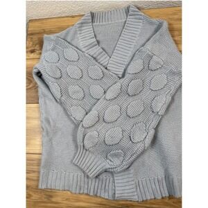 Womens Gray Open Front Chunky Knit Cardigan Sweater Balloon Sleeve Small/Med